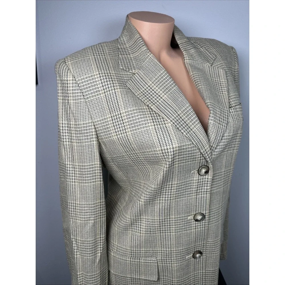 Vintage Talbots Blazer Womens Size 10 Beige Plaid Button Lined Silk Blend USA